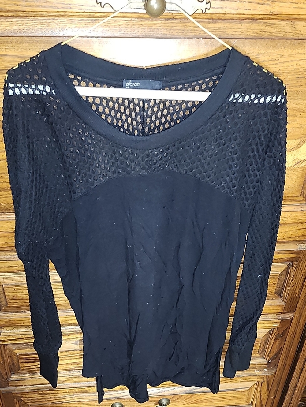 Gibson Black Long Sleeve Mesh Panel Crew Top